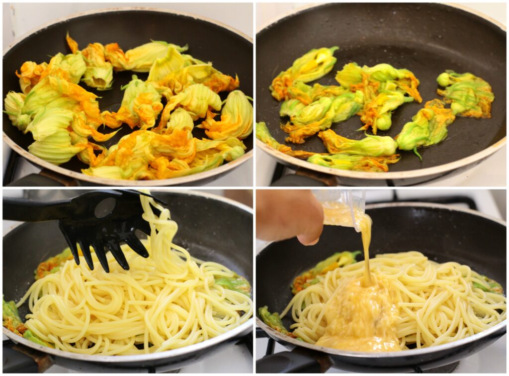 Carbonara con fiori di zucca